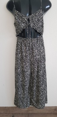 house brand Overall Jumpsuit Gr M Schwarz weiß blumen ärmellos breites Bein TOP