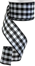 Buffalo Plaid Black White Ribbon - 4" x 50 Yards, Wired Edge, Christmas, Wreath