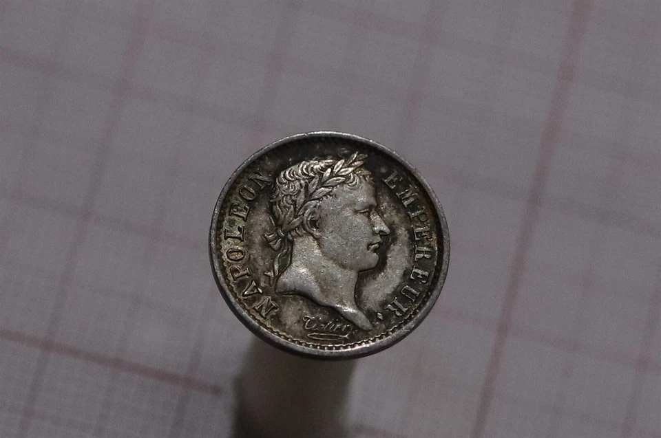 🧭 🇫🇷FRANCIA NAPOLEÓN 1/4 FRANCO 1809 UNC MEJOR EN MANO ARCO IRIS TONIFICACIÓN B86#Z9427 Foto 3 de 4