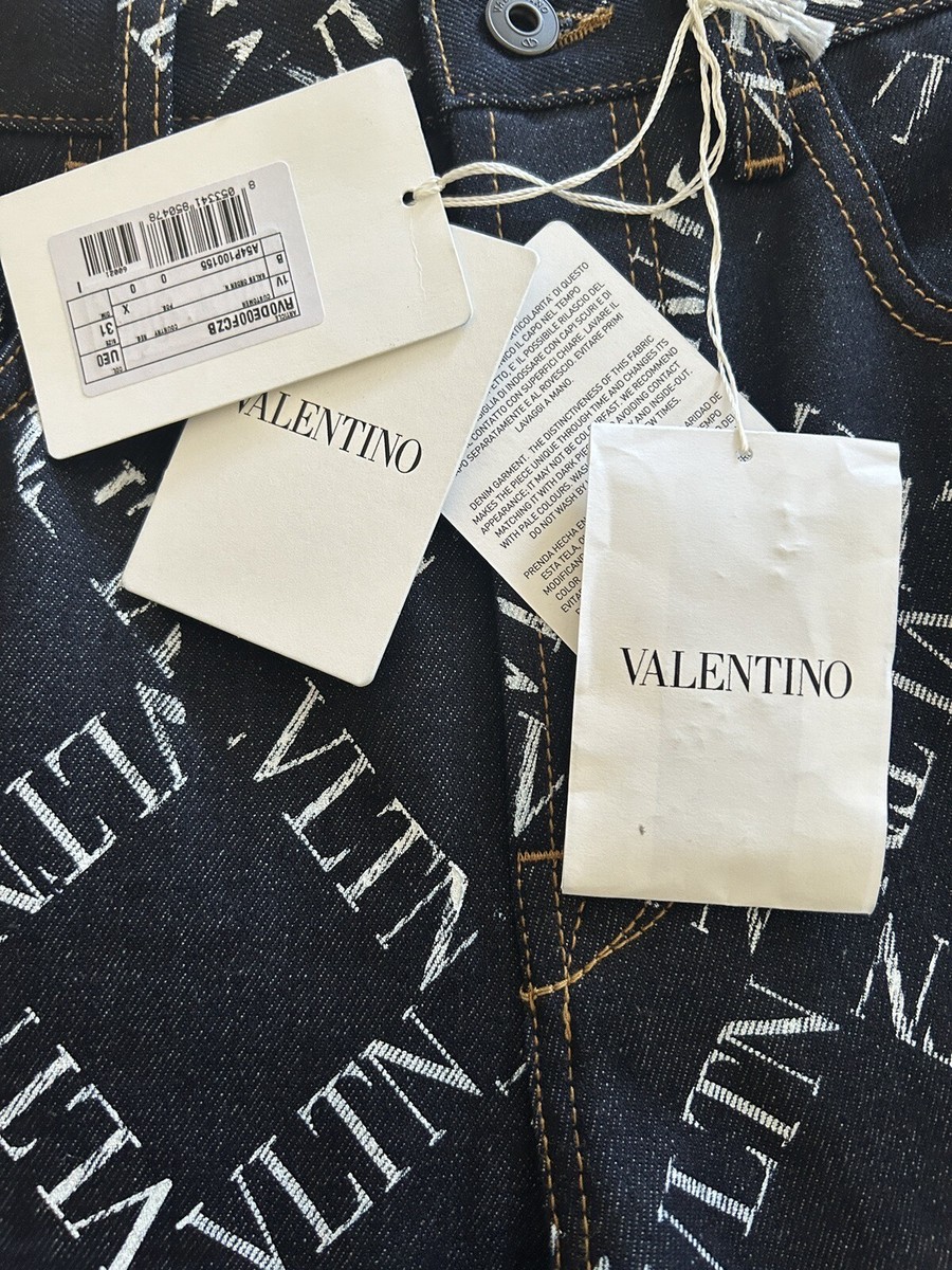 Valentino Garavani Grid Print Logo Denim Jeans Designer Valentino Garavani Grid Print Logo Denim Jeans Designer