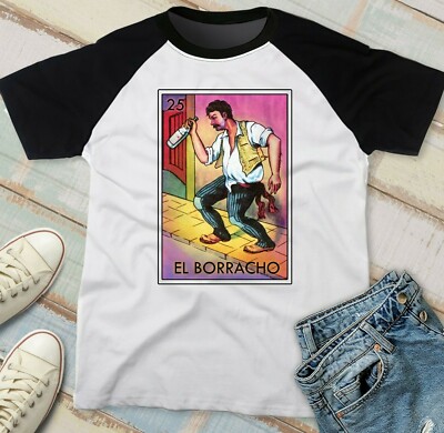 Loteria El Borracho Raglan T-shirt Funny Graphic Tee XS-XXL