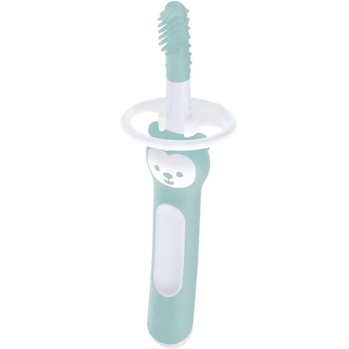 Mam Massaging Brush,Spazzolino a Setole Morbide con Anello di Protezione 3+ mesi