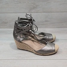 Vionic Women Leather Calypson Lace Up Wedge Sandals shoes sz 8