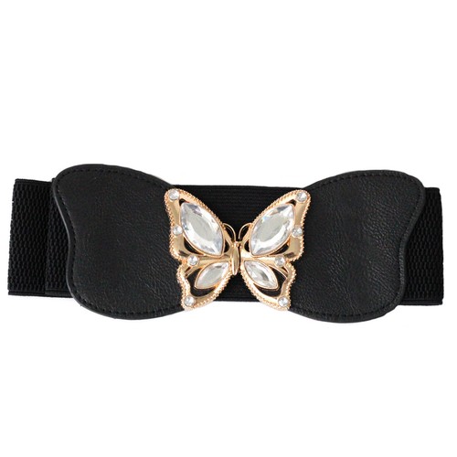 Elástico Piel Sintética Correa Encanto Mujer Mariposa 71.1cm-107cm Negro Oro - Imagen 12 de 15