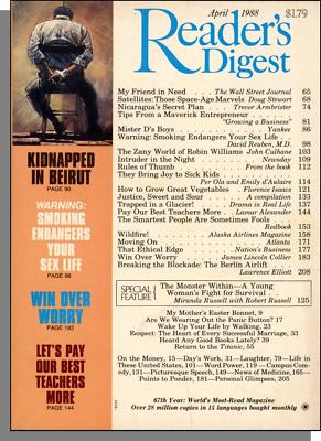 Reader's Digest - 1988, April - Kidnapped in Beruit, Robin Williams, Wildfire