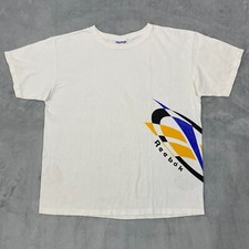 Vintage REEBOK T-Shirt Men XL White Wrap-Around Graphic Short Sleeve Made in USA