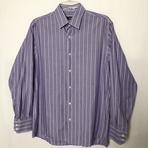 Boss Hugo Boss Mens Shirt Size 15 1/2 Regular Purple White Striped L/S