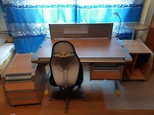 Schreibtisch Primus Welle Möbel mit Rollcontainer, PC-Wagen, Zubehör - wie Moll