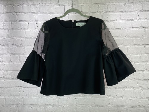 Paper Dolls Brand Size 12 Black 3/4 Bell Sleeve Blouse Top LKNW