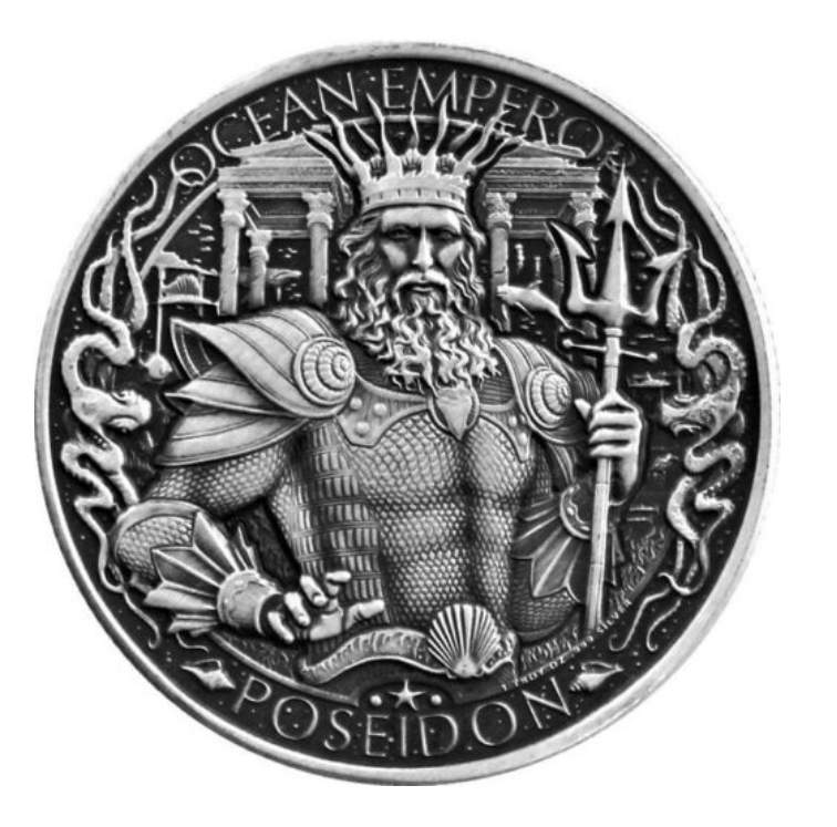 1 オンス　銀貨　 ATLANTIS　Cities Series POSEIDO Lost City of Atlantis Poseidon Ocean Emperor Antiqued 1 oz