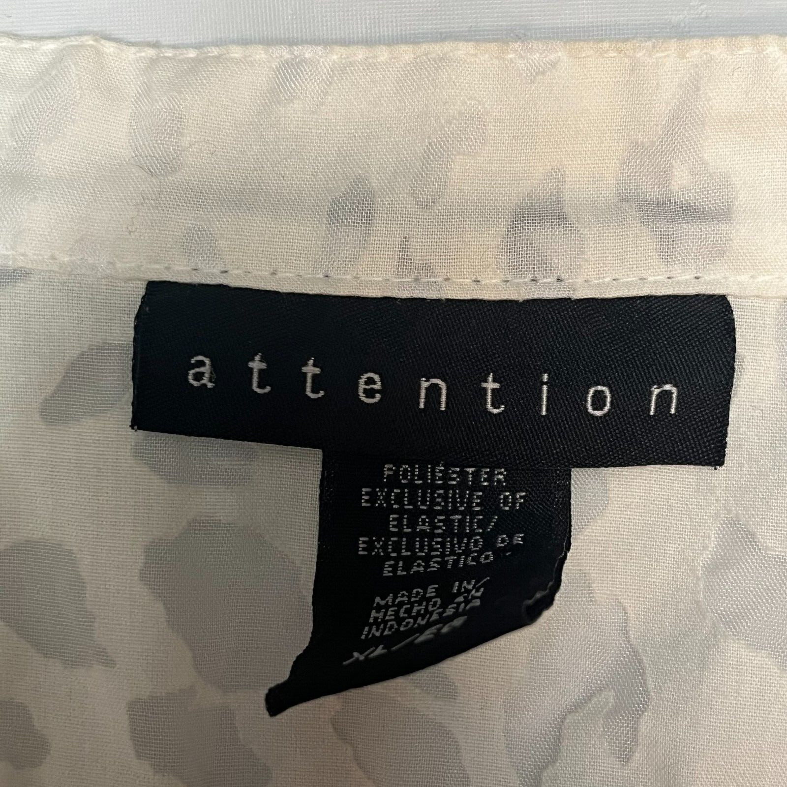 Attention Womens White Sheer Blouse Short Sleeve Elastic Waist Size XL