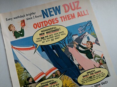 Vintage 1949 Duz Laundry Wash Soap Colorful Original Magazine Ad