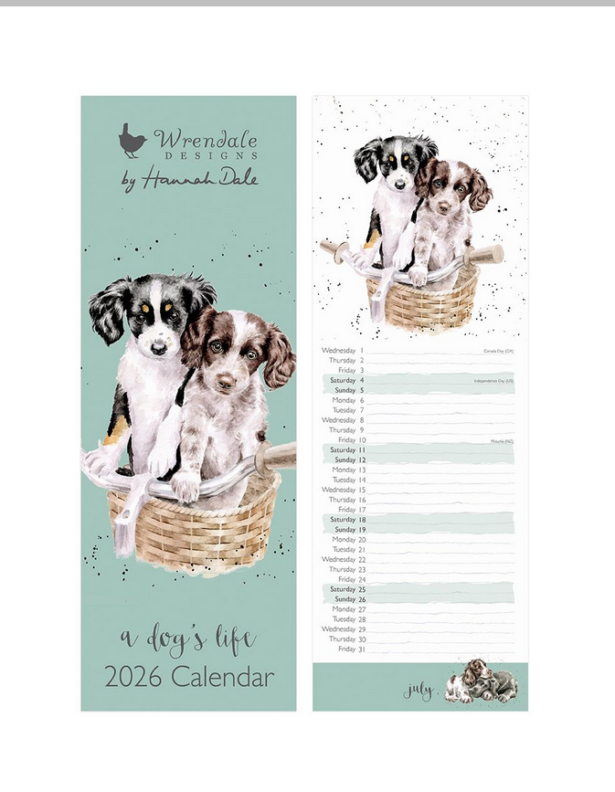 Wrendale 2026 Slim Calendar ""A Dog's Life"" – 12 Stunning Dog Illustrations