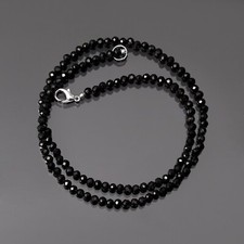 AAA Black Spinel Choker Necklace 4mm Faceted Beads Genuine 925 Sterling Silver