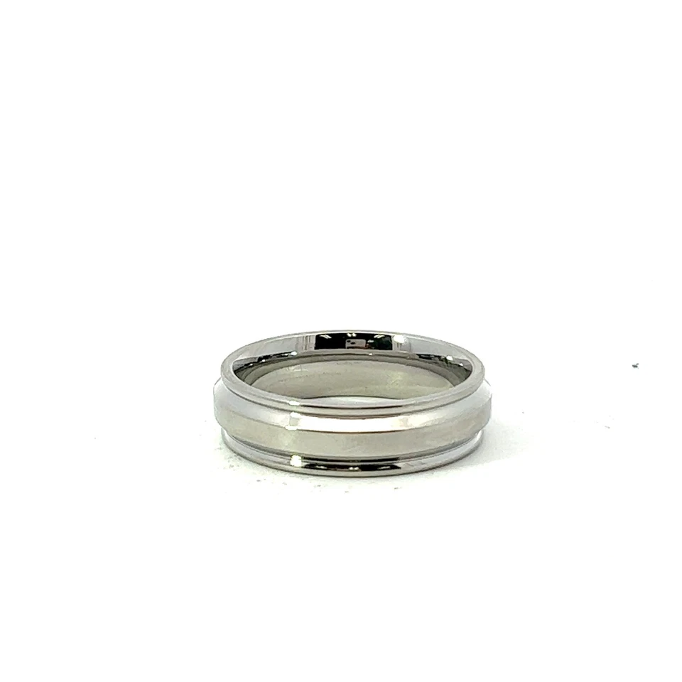 Anillo Triton Acero Inoxidable 7mm Centro Satinado Pulido Borde Acanalado Banda Foto 4 de 4