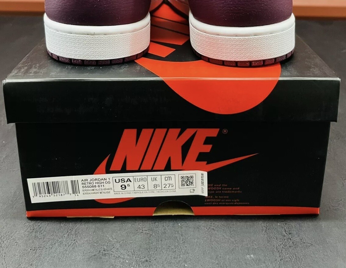 Jordan 1 High Bordeaux 555088-611 Size 9.5 Mens In Hand Ships ASAP