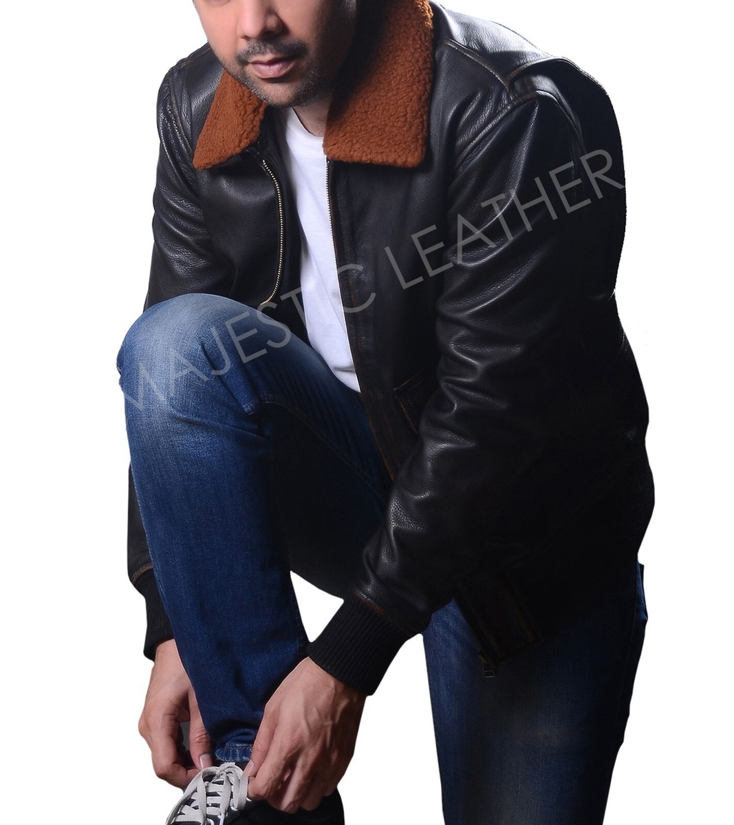 Mens G-1 Navy Leather Bomber Distressed Brown Real Leather