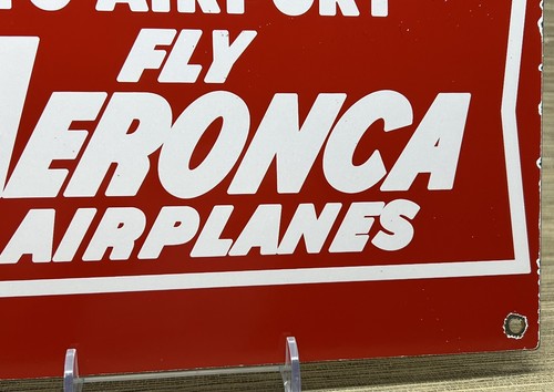 VINTAGE FLY AERONCA AIRPLANES PORCELAIN SIGN GAS OIL AVIATION AIRPLANE HANGAR - Picture 5 of 12