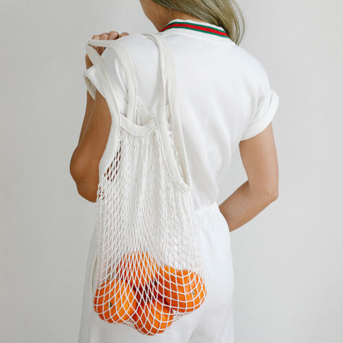 2Pcs Cotton Mesh Reusable Shopping Bags, 1 Long & 1 Short handle Tote 20 Colours - Picture 1 of 83