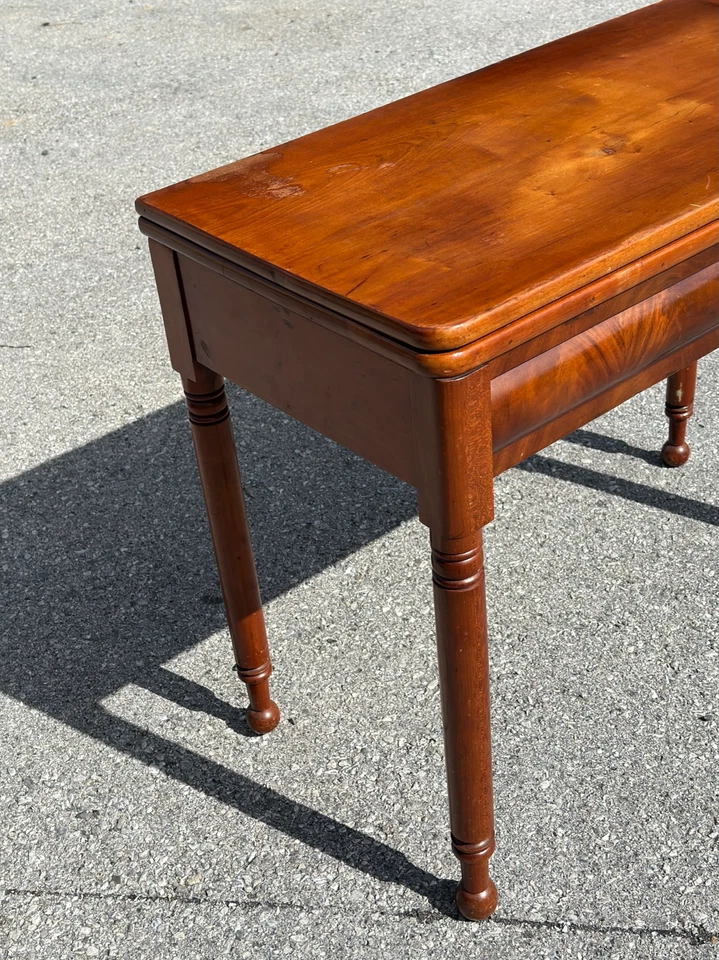 Antigua mesa de cartas de juego Sheraton cereza y caoba 1830 fina Foto 2 de 4