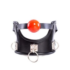Unisex Bondage Leather Adjustable Collar with Silicone Open Mouth Ball Gag