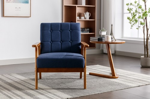 Mid-Century Modern Leisure Chair with Solid Wood Armrest for Living Room - Picture 5 of 12
