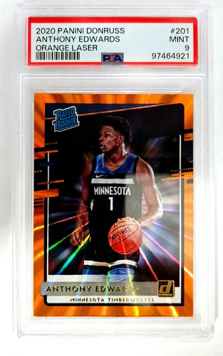 2020 panini donruss anthony edwards rated rookie orange laser #201 psa 9