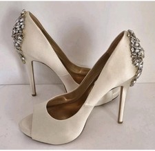 Badgley Mischka Kiara Embellished Dress Ivory Peep Toe 4 3/4" Heel Size 7 NEW