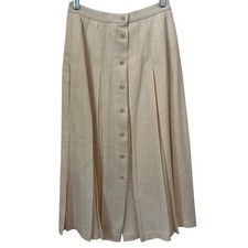 Talbots Skirt Vintage 90s Cream Wool Pleated Button Front Midi Petites 6P Women