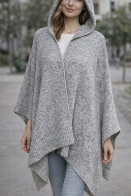 SARAH PACINI women s Cashmere Blend  Hooded Poncho In Gray M.i.italy EX.CON