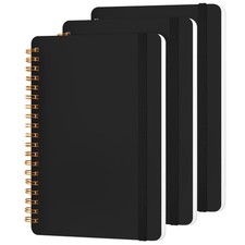3 PCS Small Spiral Notebook 5x7, Notebooks for Note Taking, Black Spiral Journal