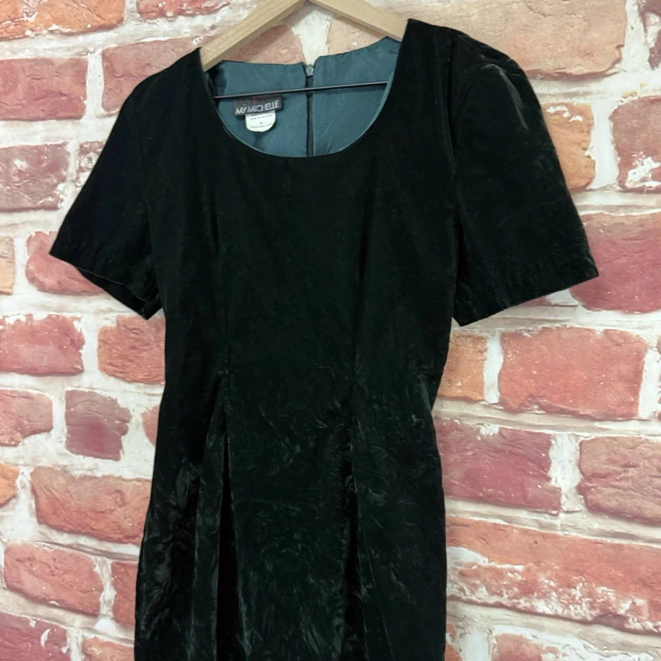 Vintage My Michelle Dress 11 Dark Green Velvet Velour Casual Evening Popover - Image 4 of 4