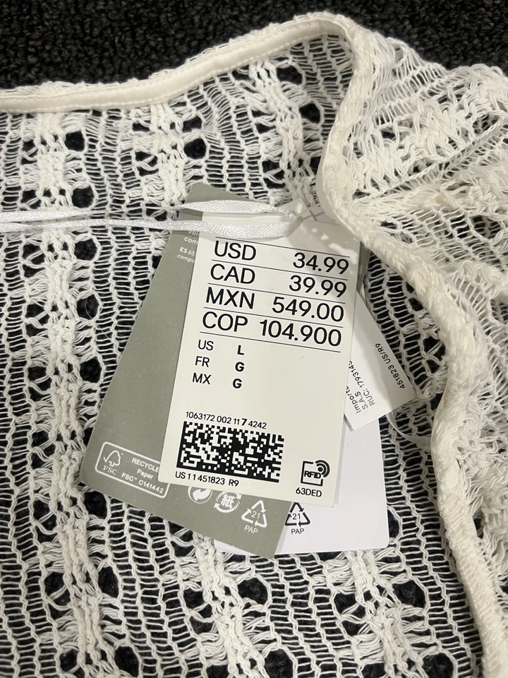 ¡Nuevo! Cubierta de baño H&M color blanco ropa de playa con cordones talla grande Foto 2 de 4