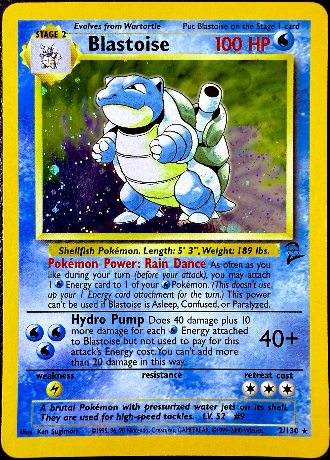 Pokemon Blastoise 2/130 Rare Holo Base Set 2 MP+