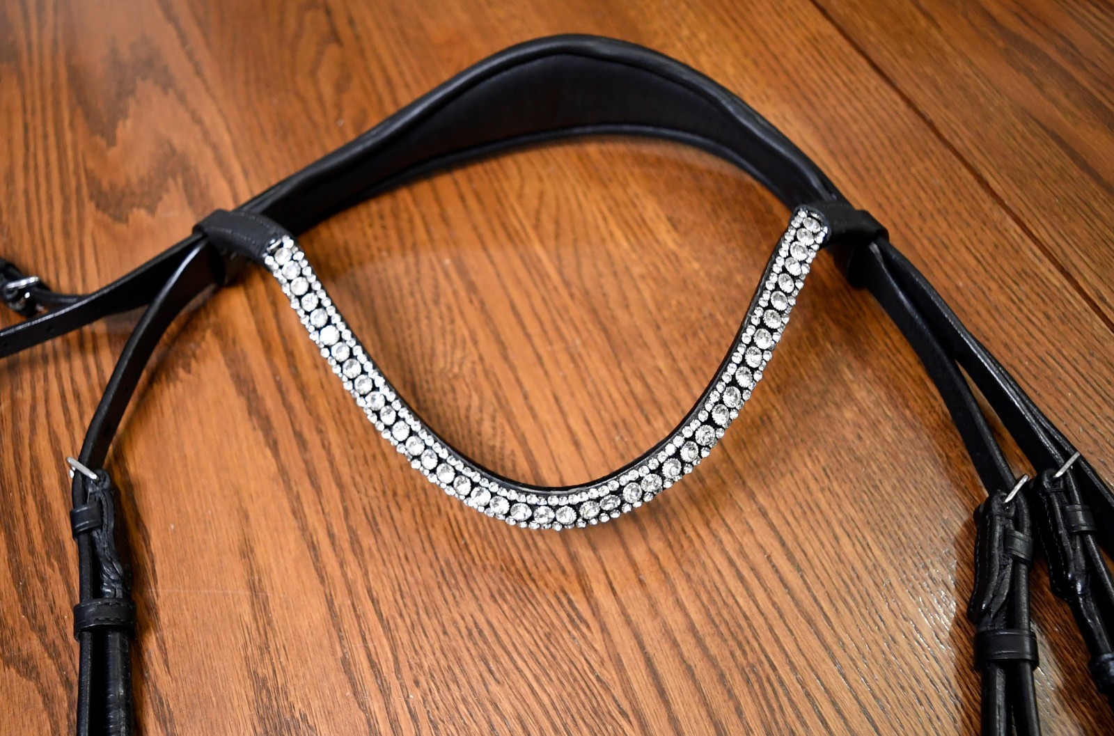 Lumiere, New, rolled patent monocrown bridle + reins, black, Horse full