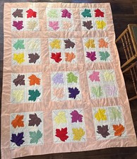 Homemade Fall-Maple Leaf Applique Quilt-Autumn Quilt-Throw Quilt 59 X 79