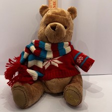 Disney Store Exclusive Winnie the Pooh Plush Red Sweater Snowflake Scarf 2008