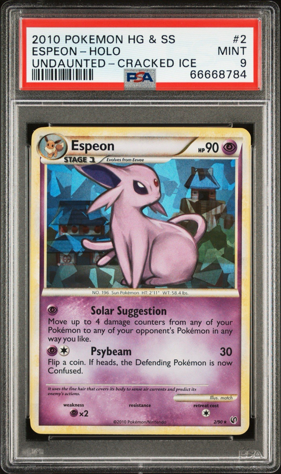 2010 POKEMON HEARTGOLD & SOULSILVER UNDAUNTED CRACKED ICE #2 ESPEON-HOLO PSA 9