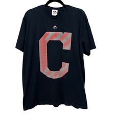 Majestic T-Shirt Mens XL Navy Blue Good Cleveland Guardians MLB Stars Stripes C