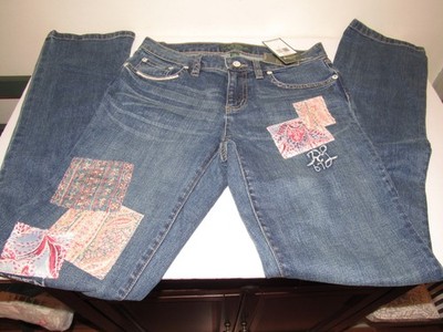 Lauren Ralph Lauren Denim Jeans Patch Womens Sz 2 LRL Blue Pink Patchwork NEW