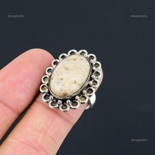 Oval Natural Peanut Wood Jasper 925 Sterling Silver Multi Stone Wedding New Ring