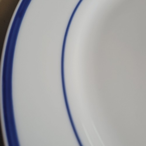 Maitre D by ONEIDA Dinner Plates Porcelain White with Two Blue Rings Set of 3 - Picture 6 of 10