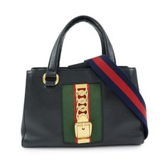 GUCCI Sylvie Sherry Canvas Leather 2Way Shoulder Bag Black 460331 Auth Used F/S