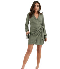 ASOS DESIGN Women’s 8 Collared Wrap Mini Dress Khaki Green NEW