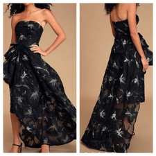 Lulu's Bariano Lucina Black & Gold Jacquard Strapless Midi Dress