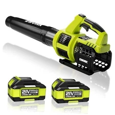  21V Cordless Powerful Turbo Mode & 550 CFM, 2×3.0Ah Leaf Blower Green