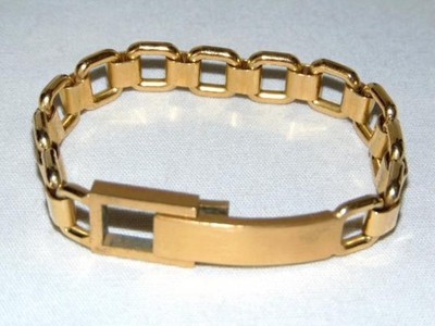 Vintage BRUSHED GOLD TONE ID Bracelet, SPEIDEL? Patent Pending Design