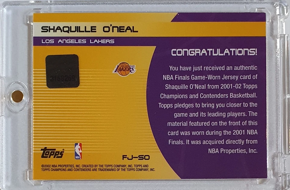 2001 Topps Champions Shaquille O'Neal #PATCH NBA FINALS Worn Jersey - Super Rare - Image 4 of 4
