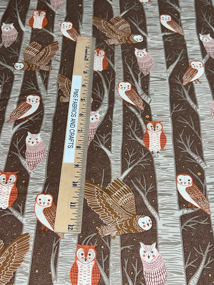 MODA Night Owl 100% tela de algodón mediano por yarda marrón cacao 48420 21 búhos árbol Foto 3 de 4