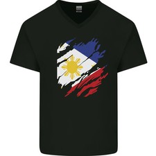 Torn Philippines Flag Philipino Day Football Mens V-Neck Cotton T-Shirt